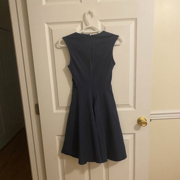 Dark Blue Polka Dot Midi Dress Fit and Flare with Square Neckline Size S - Picture 7 of 10